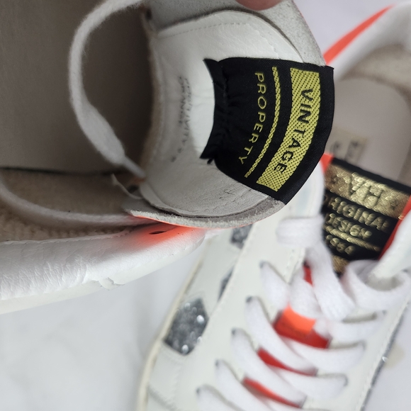 Vintage Havana White Sneakers with Silver and Neon Orange Accents - Picture 7 of 9